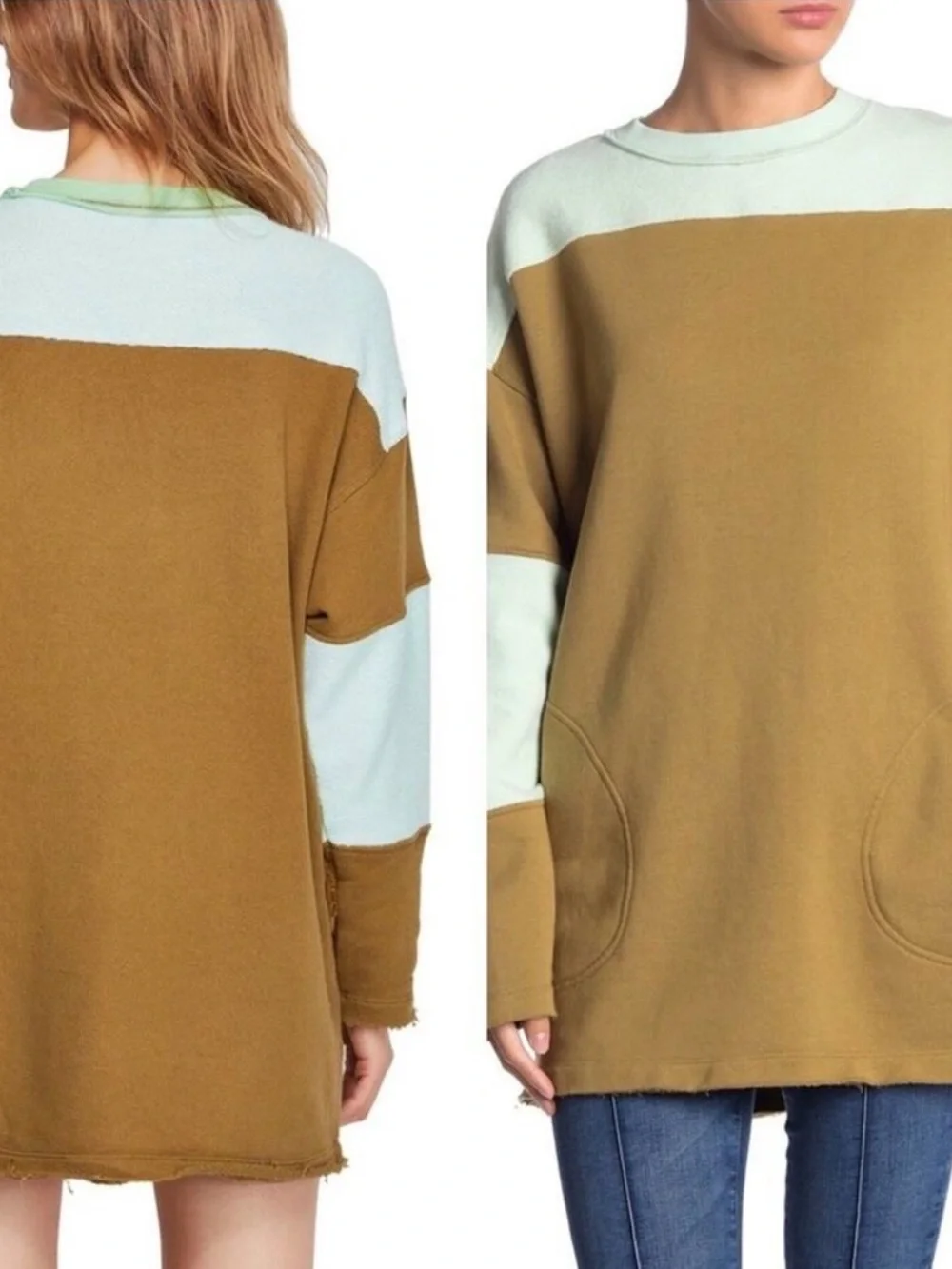Free People Jordan Color Block Oversized Pullover | XS | Cozy Raw Hem Sweatshirt